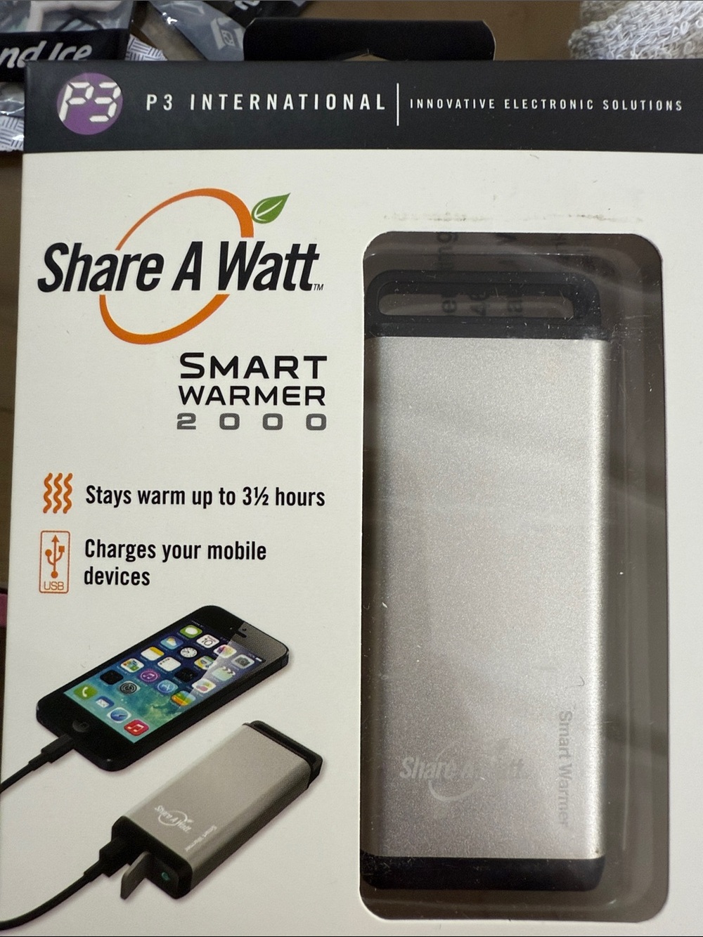 Share A Watt Smart Warmer 2000 Portable Charger & Hand Warmer - Silver